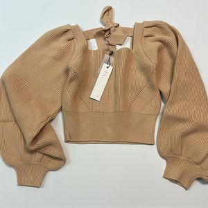 MINKPINK VAYU Caramel Back Tie Sweater sz L NWT